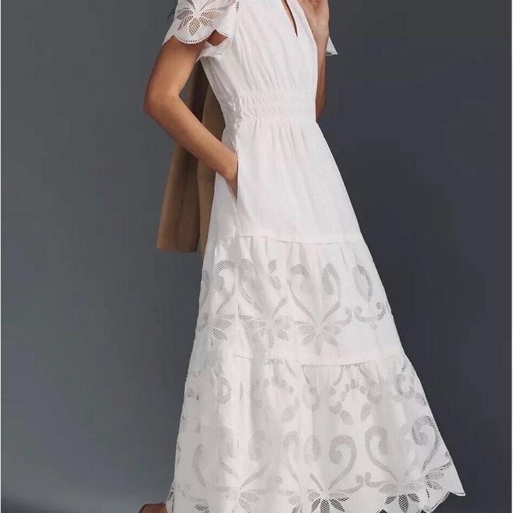 Anthropologie White Eyelet Maxi Dress